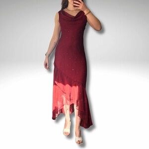 SOLD Vintage Elegant Red Sleeveless Evening Dress with Sequins Detail
